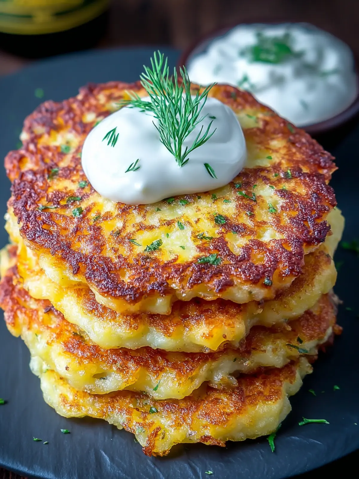Crispy Mini Potato Pancakes with Sour Cream & Dill First Image