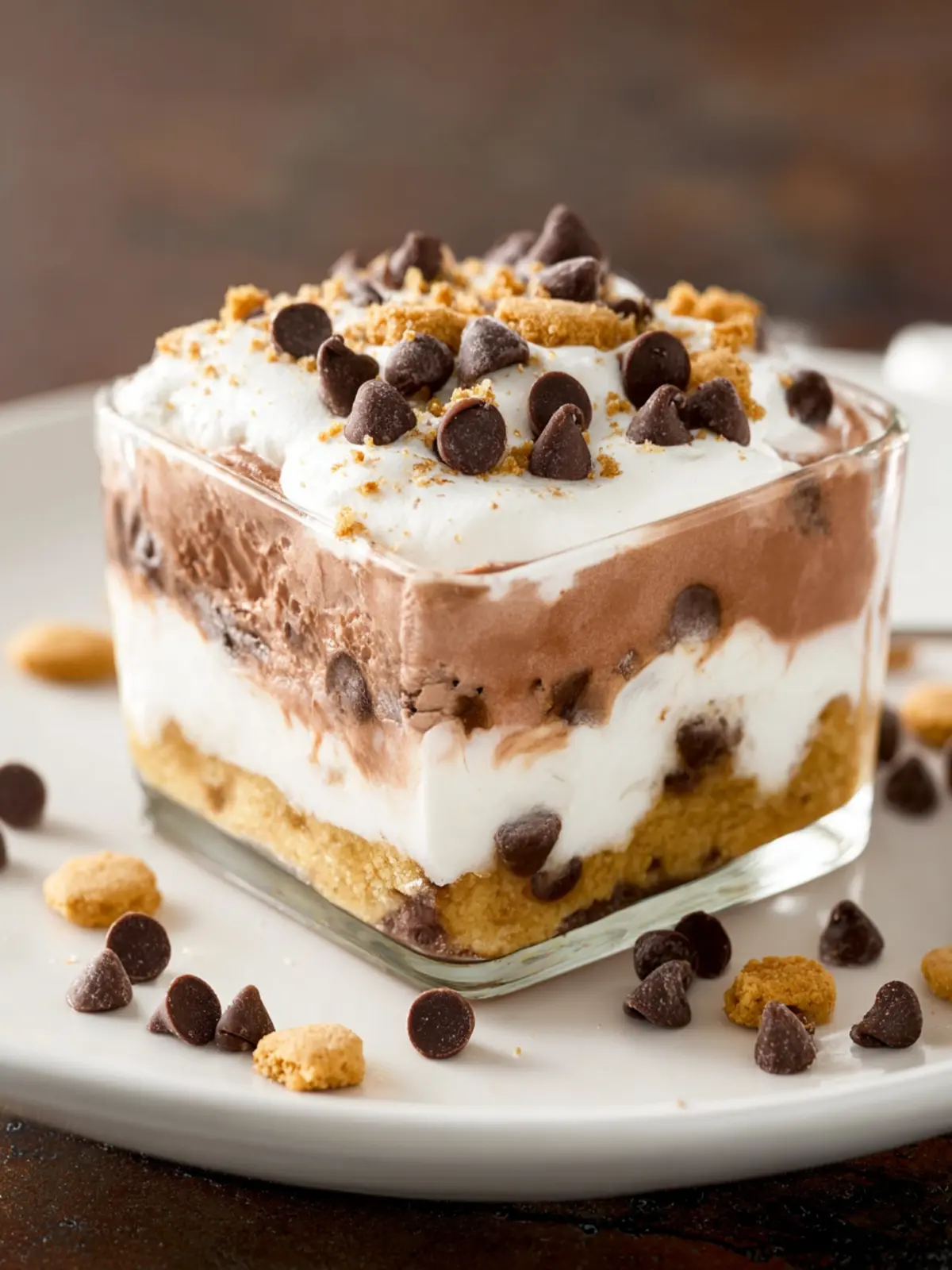 Chocolate Chip Cookie Layered Pudding Dessert First Image