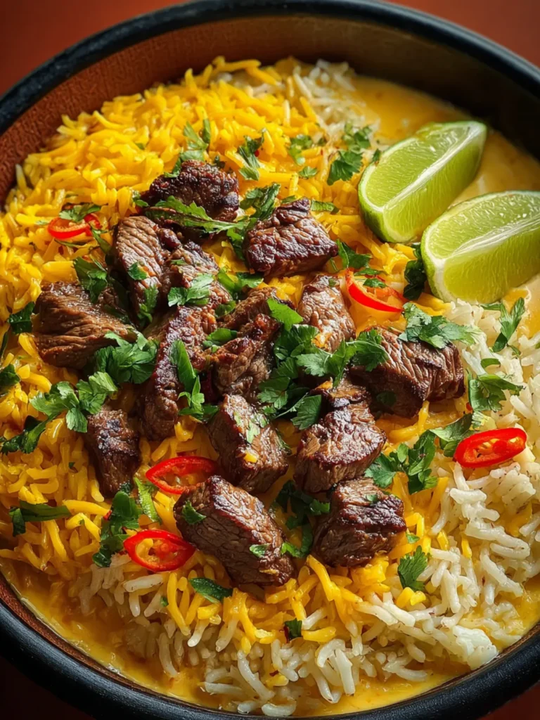 Creamy Queso Rice with Juicy Steak Strips First Image
