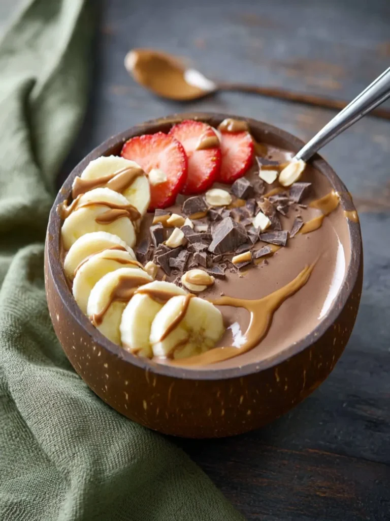 Chocolate Peanut Butter High Protein Smoothie Bowl – 46 Grams of Protein First Image